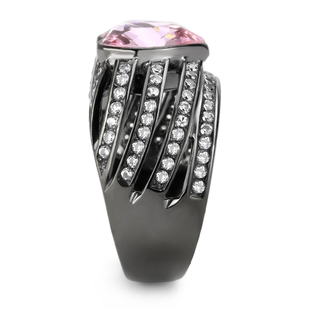 CJ3686 Wholesale Women's Stainless Steel IP Black Top Grade Crystal Light Rose Heart Ring