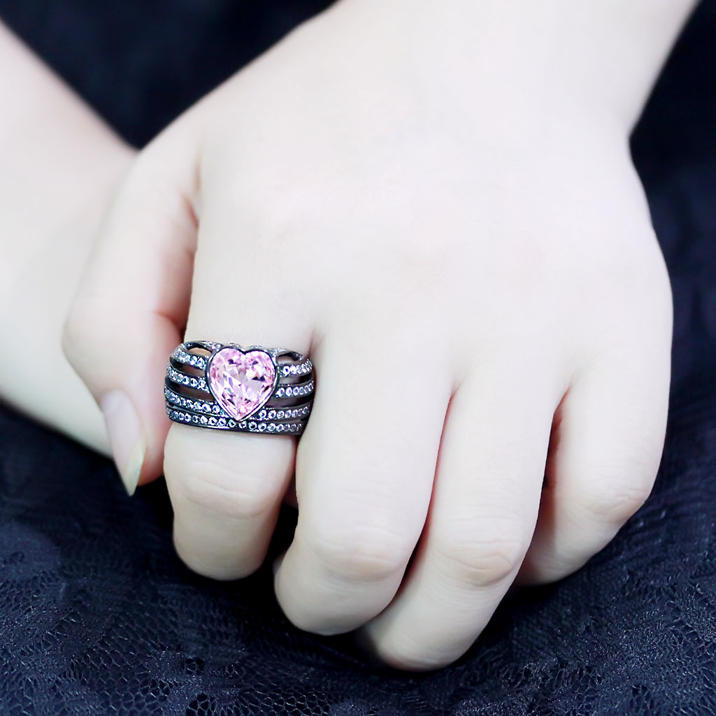 CJ3686 Wholesale Women's Stainless Steel IP Black Top Grade Crystal Light Rose Heart Ring