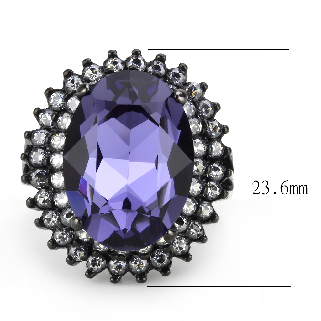 CJ3687 Wholesale Women's Stainless Steel IP Black Top Grade Crystal Tanzanite Purple Statement Ring