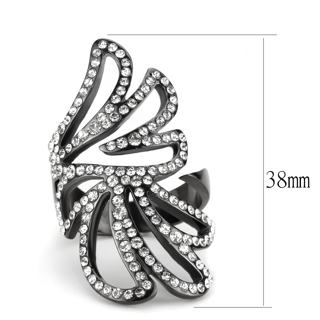 CJ3688 Wholesale Women's Stainless Steel IP Light BlackTop Grade Crystal Clear Floral Cutout Design Ring