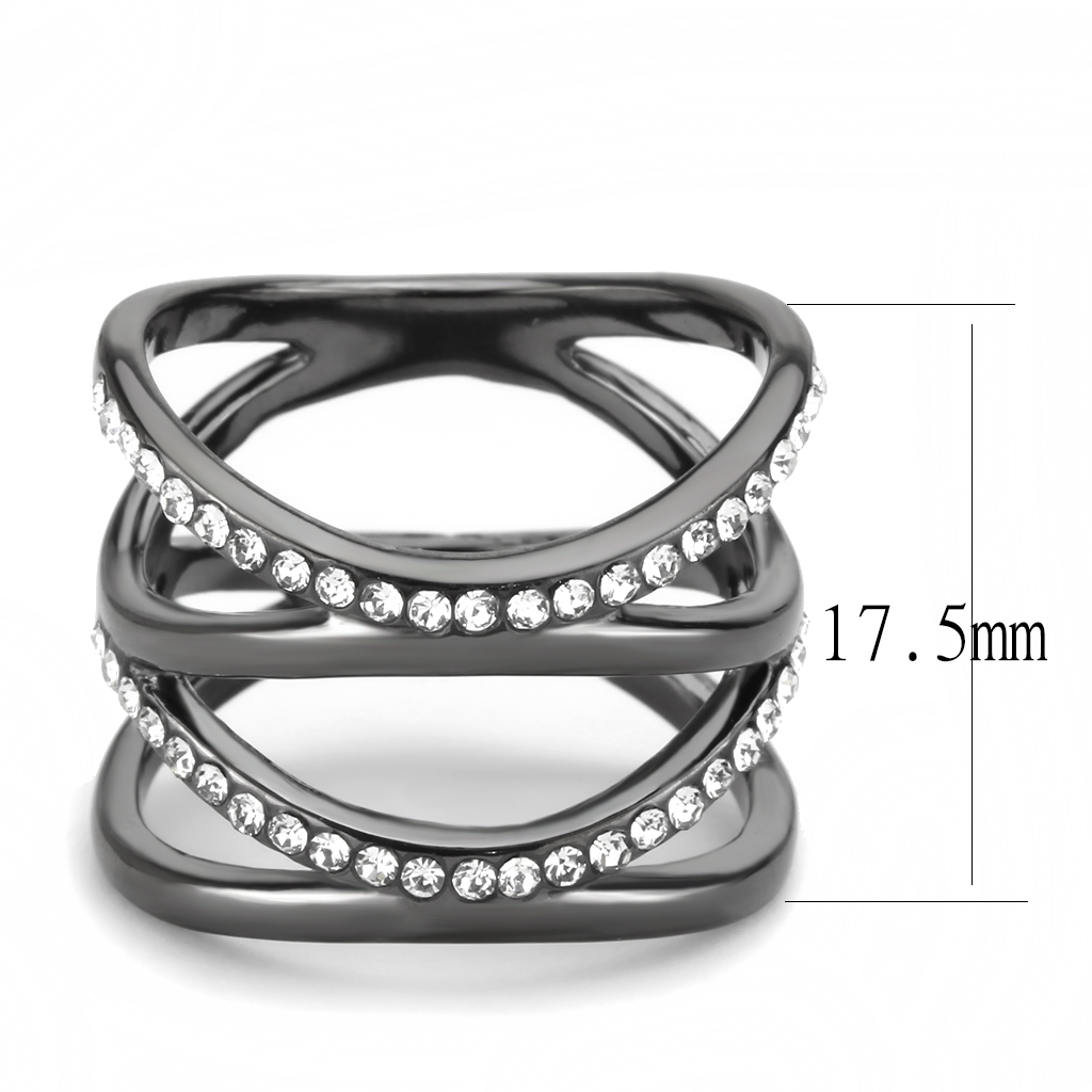 CJ3689 Wholesale Women's Stainless Steel IP Light Black Top Grade Crystal Clear Minimal Wrap Ring