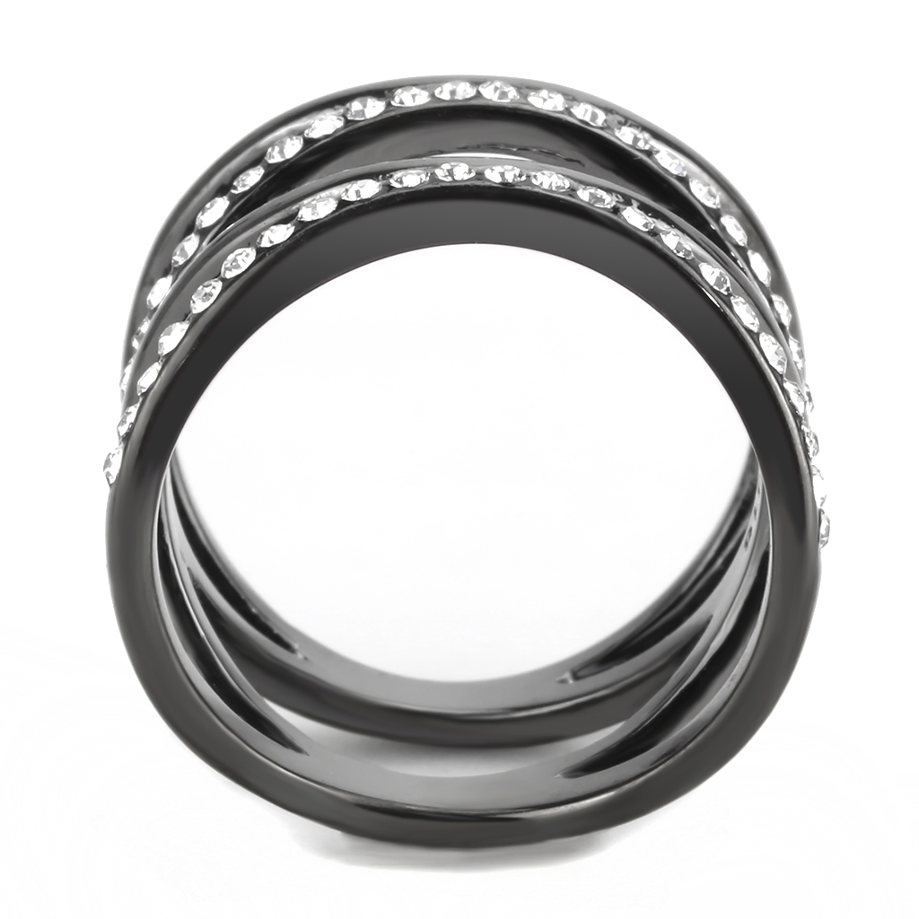 CJ3689 Wholesale Women's Stainless Steel IP Light Black Top Grade Crystal Clear Minimal Wrap Ring