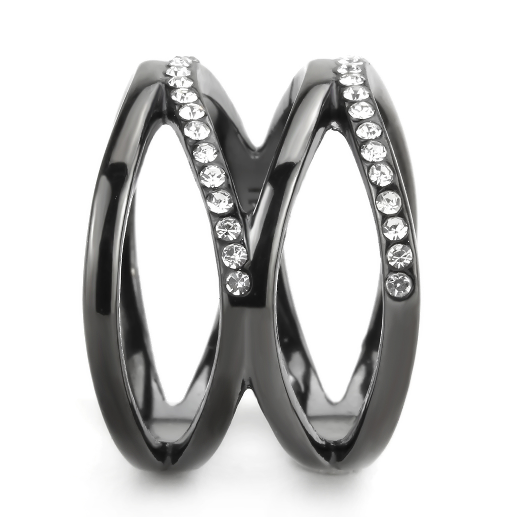 CJ3689 Wholesale Women's Stainless Steel IP Light Black Top Grade Crystal Clear Minimal Wrap Ring