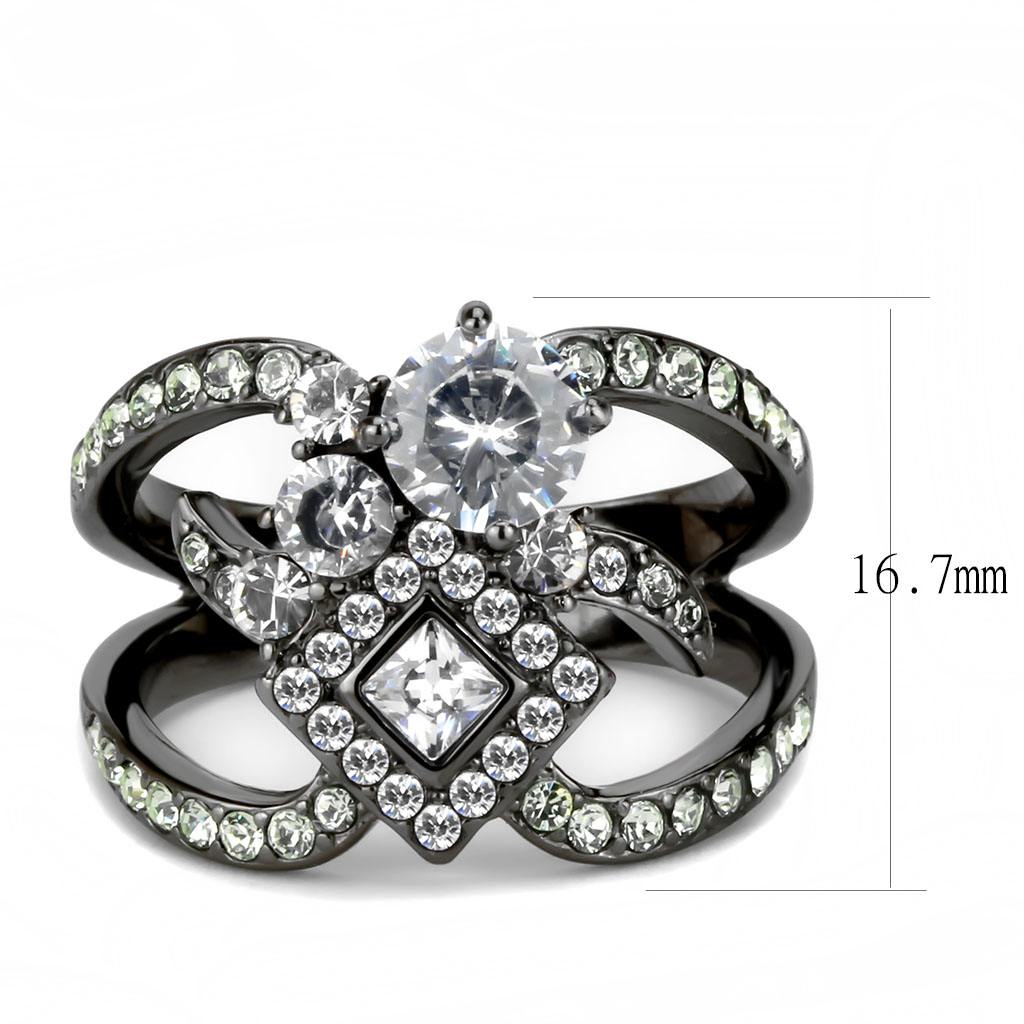 CJ3690 Wholesale Women's Stainless Steel IP Light Black AAA Grade CZ Clear Wrap Cluster Ring