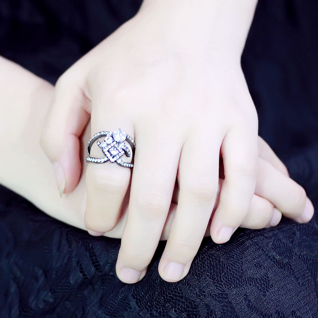 CJ3690 Wholesale Women's Stainless Steel IP Light Black AAA Grade CZ Clear Wrap Cluster Ring