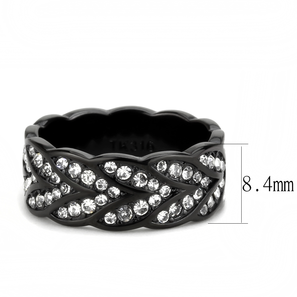 CJ3691 Wholesale Women's Stainless Steel IP Black Top Grade Crystal Clear Eternity Band Minimal Ring