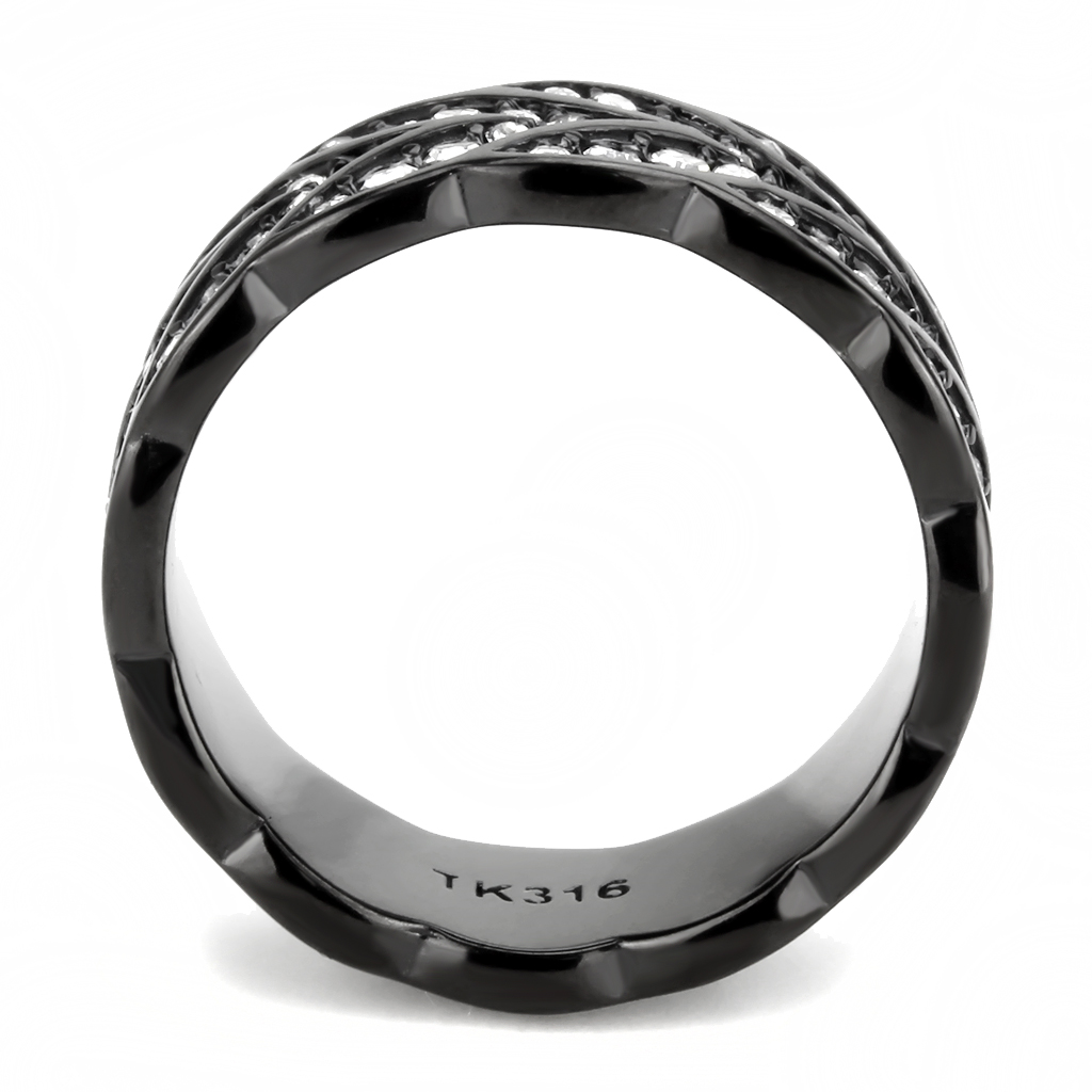 CJ3691 Wholesale Women's Stainless Steel IP Black Top Grade Crystal Clear Eternity Band Minimal Ring