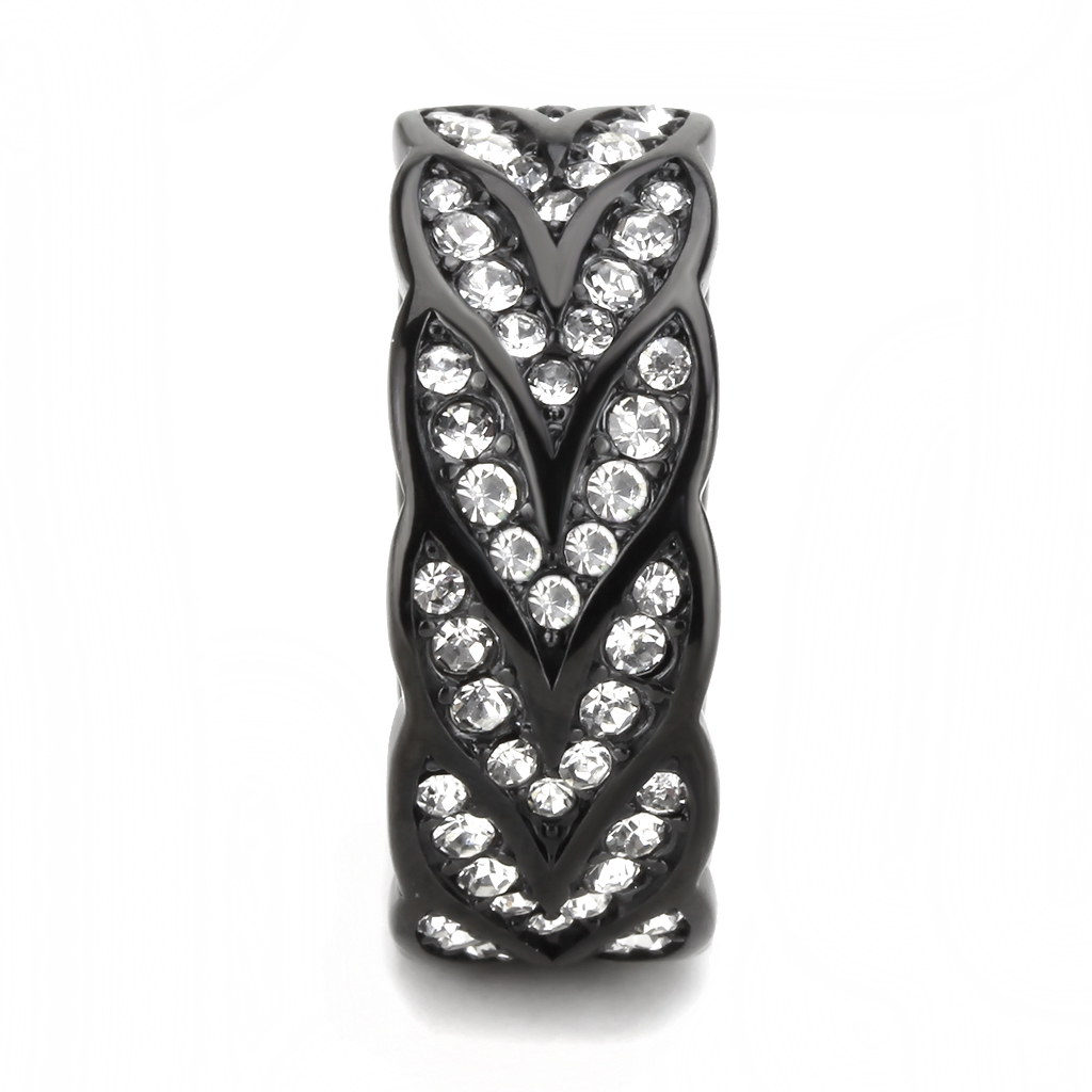 CJ3691 Wholesale Women's Stainless Steel IP Black Top Grade Crystal Clear Eternity Band Minimal Ring