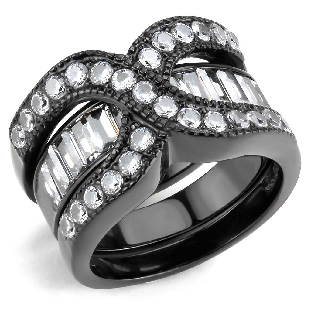 CJ3694 Wholesale Women's Stainless Steel IP Black AAA Grade CZ Clear Broad Ring Set