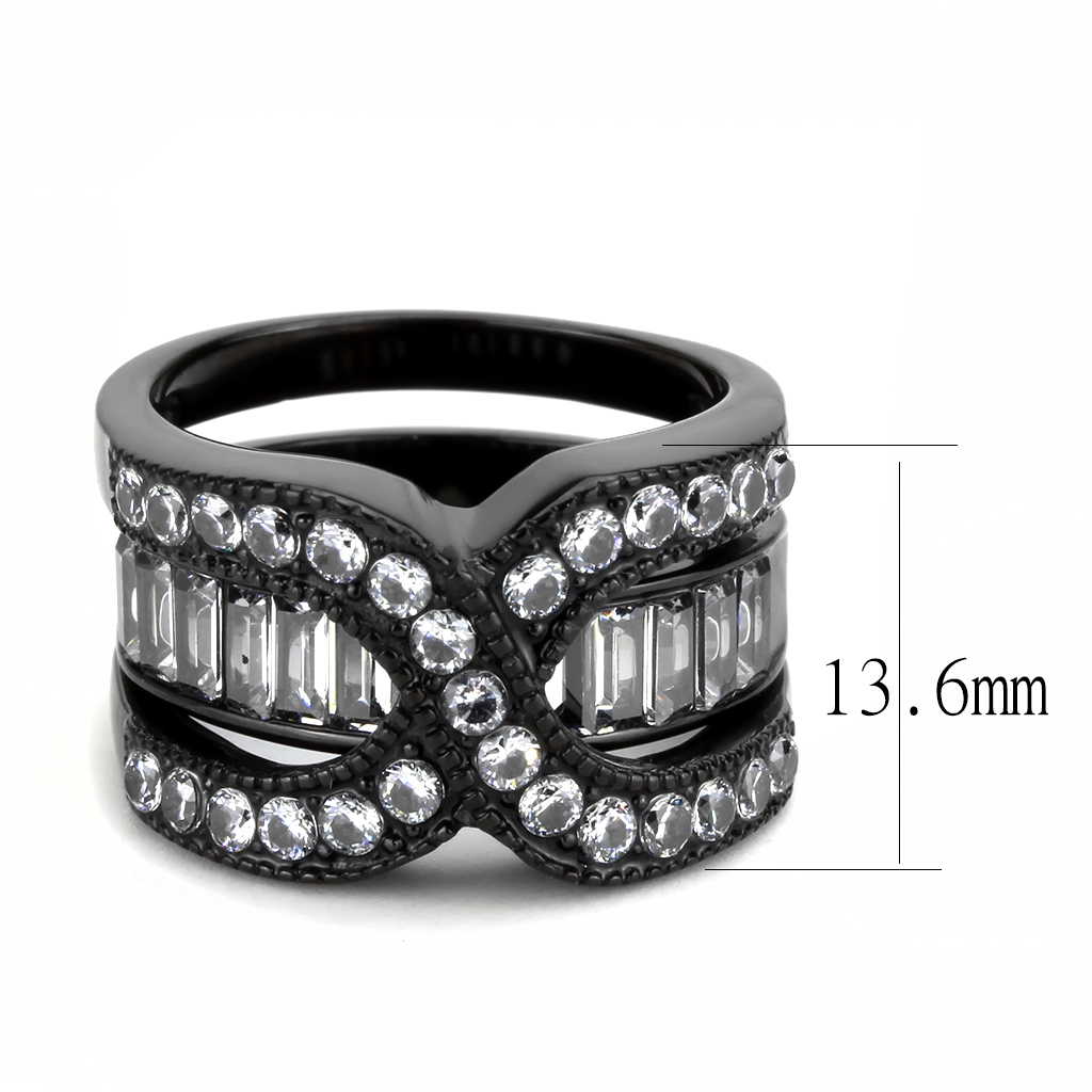 CJ3694 Wholesale Women's Stainless Steel IP Black AAA Grade CZ Clear Broad Ring Set