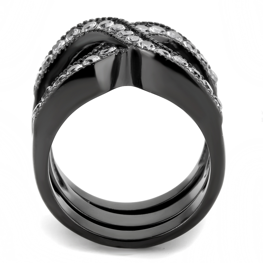 CJ3694 Wholesale Women's Stainless Steel IP Black AAA Grade CZ Clear Broad Ring Set