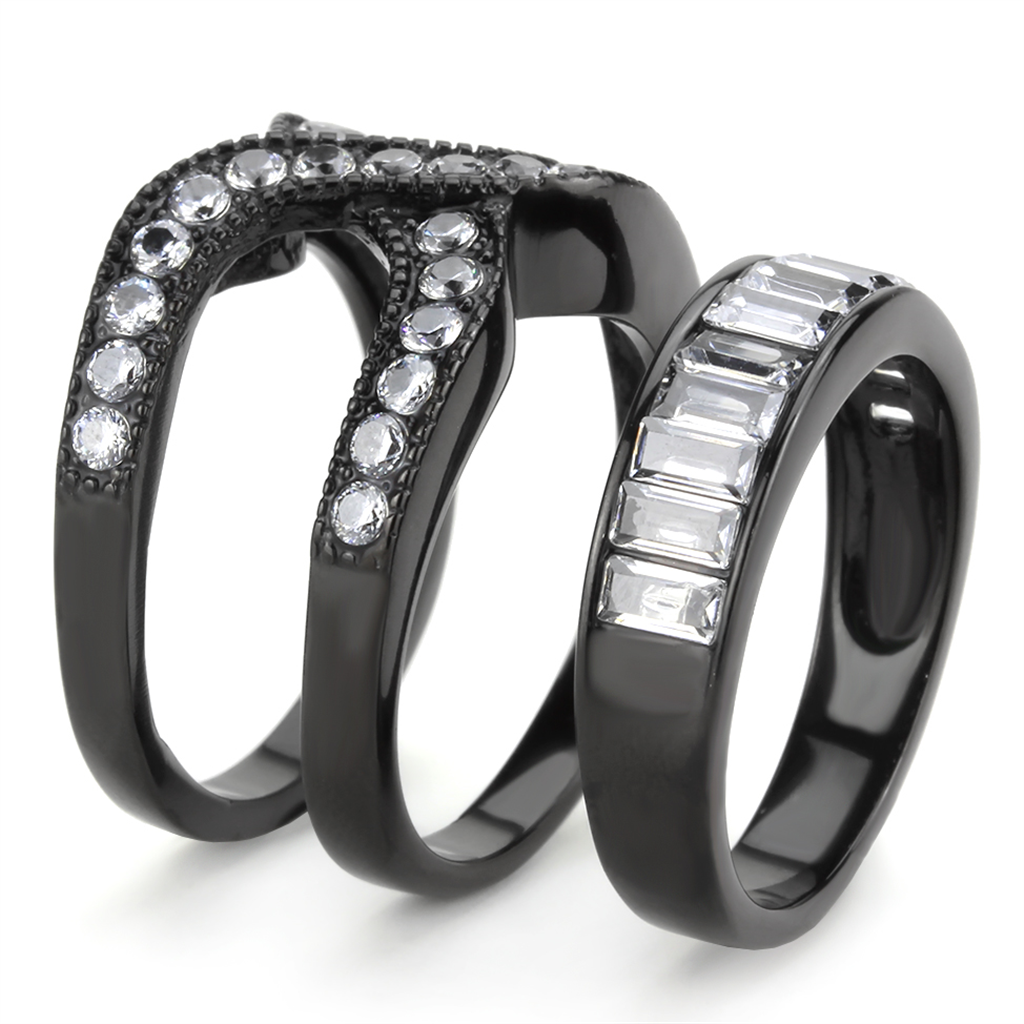 CJ3694 Wholesale Women's Stainless Steel IP Black AAA Grade CZ Clear Broad Ring Set