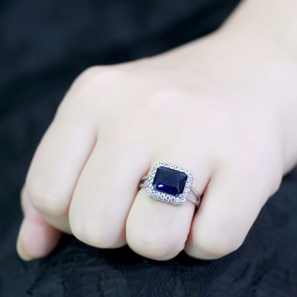 CJ3696 Wholesale Women's Stainless Steel High polished Synthetic Montana Royal Blue Ring