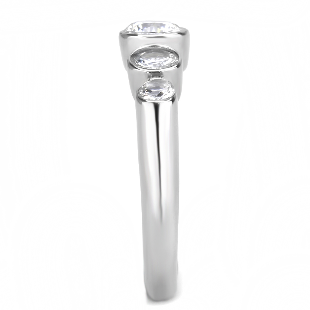 CJ3697 Wholesale Women's Stainless Steel High polished AAA Grade CZ Clear 5 Stone Minimal Ring
