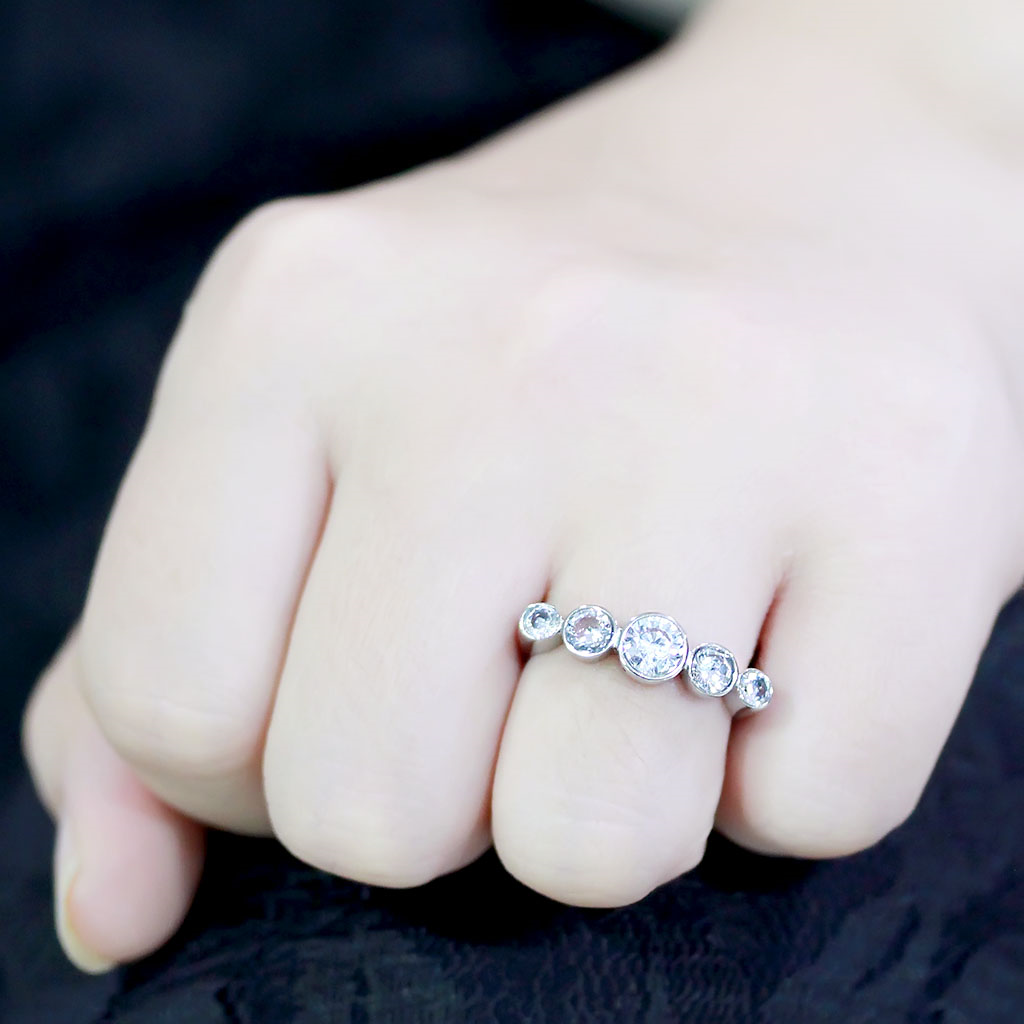 CJ3697 Wholesale Women's Stainless Steel High polished AAA Grade CZ Clear 5 Stone Minimal Ring