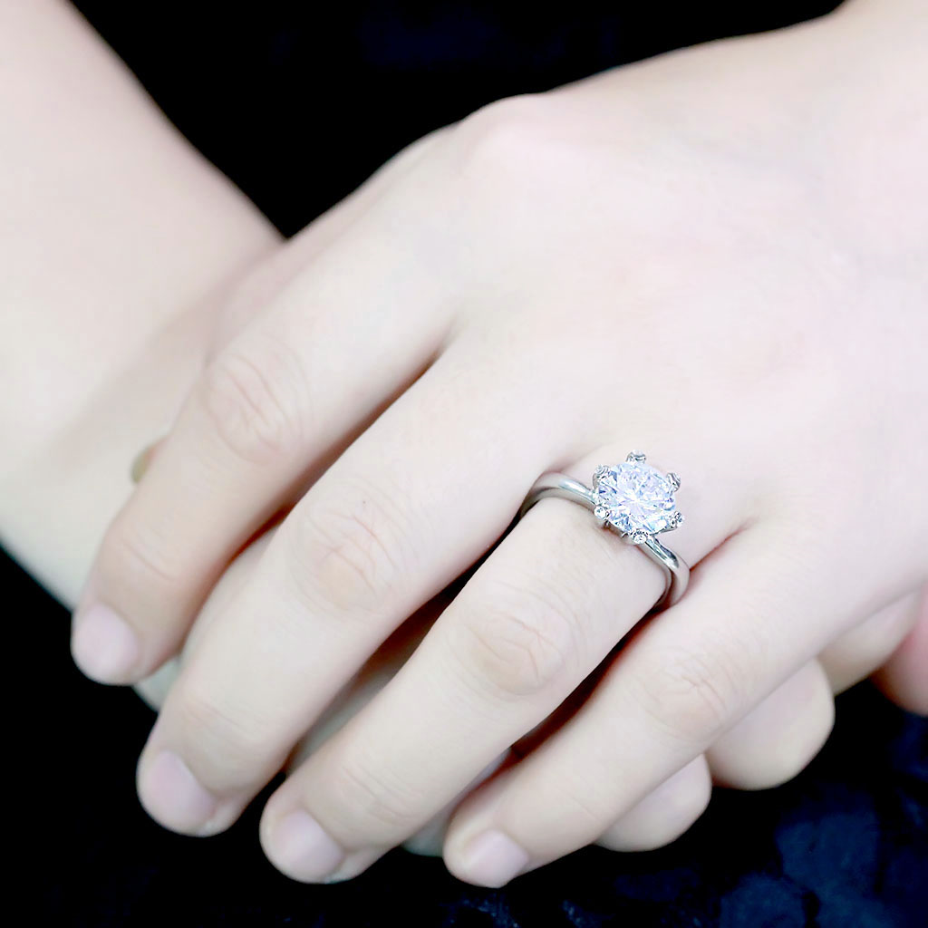 CJ3700 Wholesale Women's Stainless Steel High polished AAA Grade CZ Clear Pronged Solitaire Minimal Ring