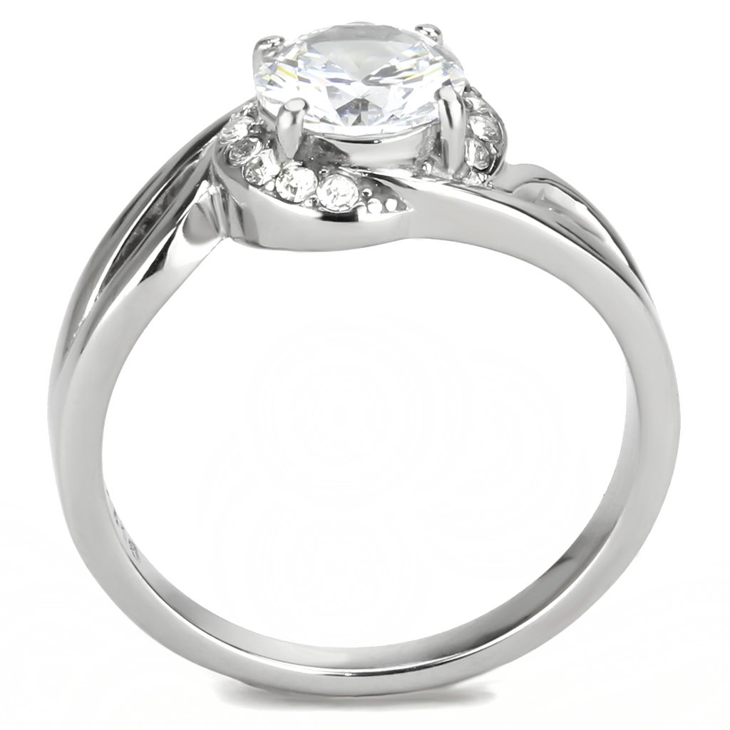 CJ3701 Wholesale Women's Stainless Steel High polished AAA Grade CZ Clear Intertwined Solitaire Minimal Ring