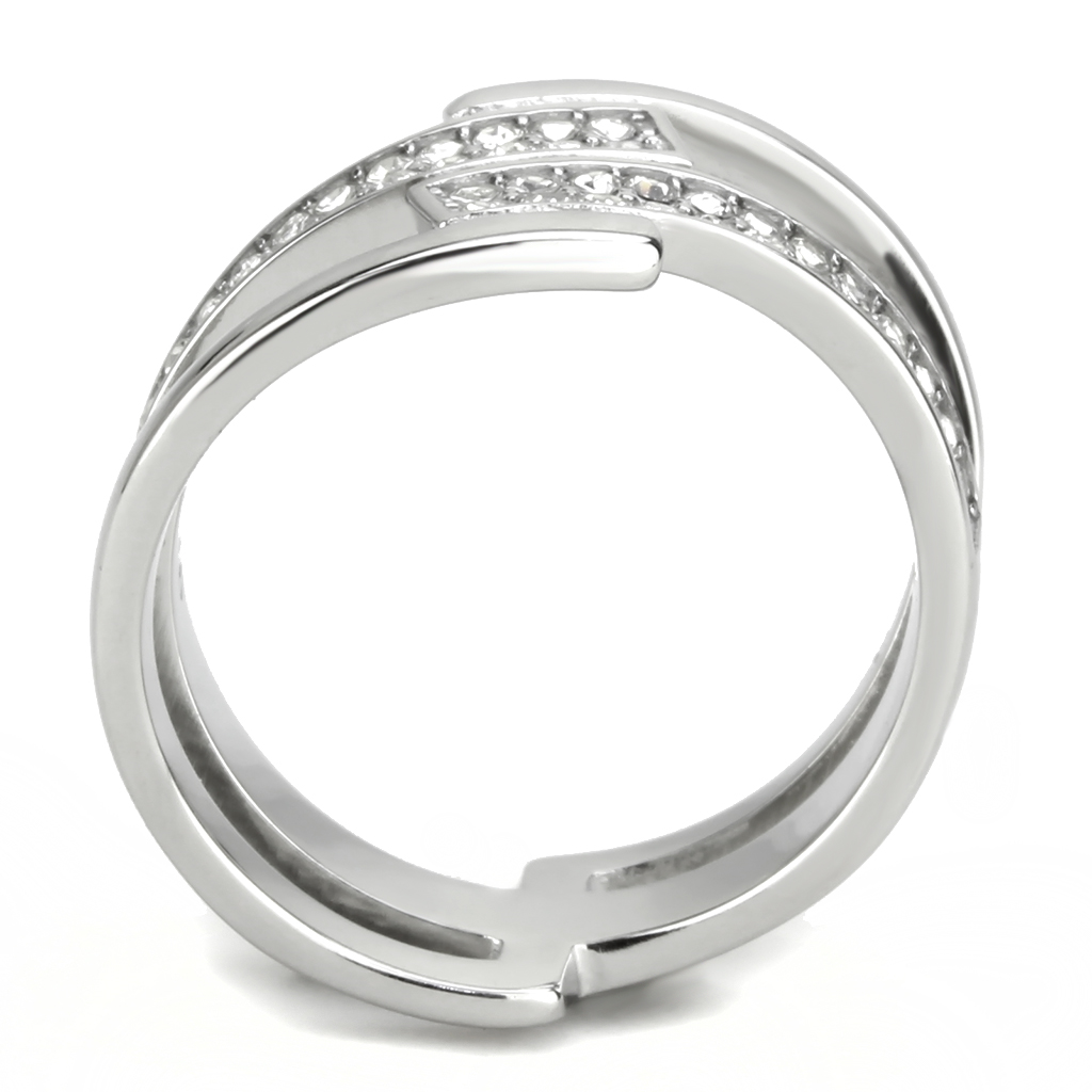CJ3702 Wholesale Women's Stainless Steel High polished Top Grade Crystal Clear Broad Ring