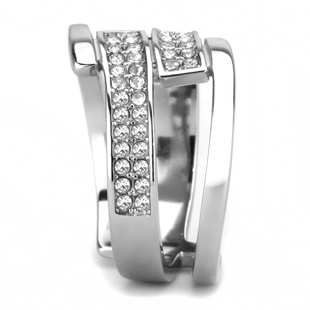 CJ3702 Wholesale Women&#39;s Stainless Steel High polished Top Grade Crystal Clear Broad Ring