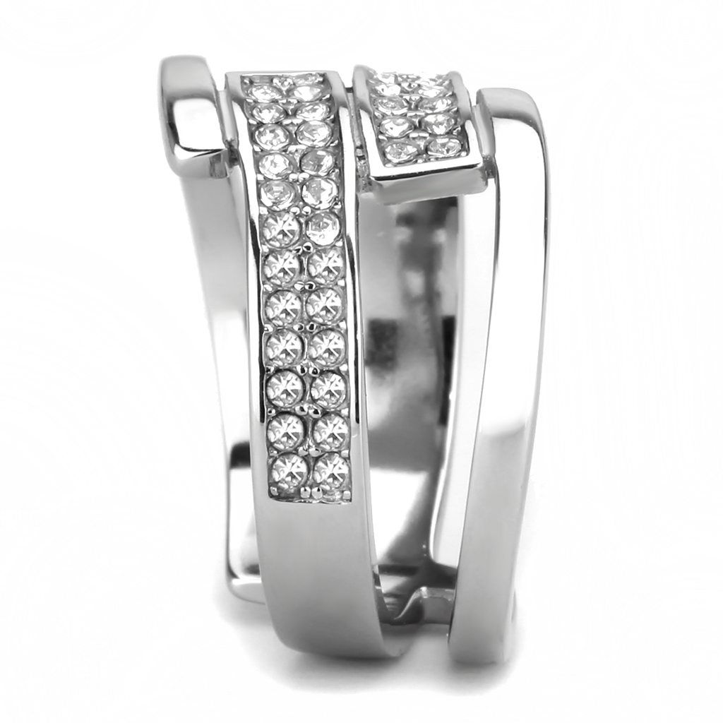 CJ3702 Wholesale Women's Stainless Steel High polished Top Grade Crystal Clear Broad Ring