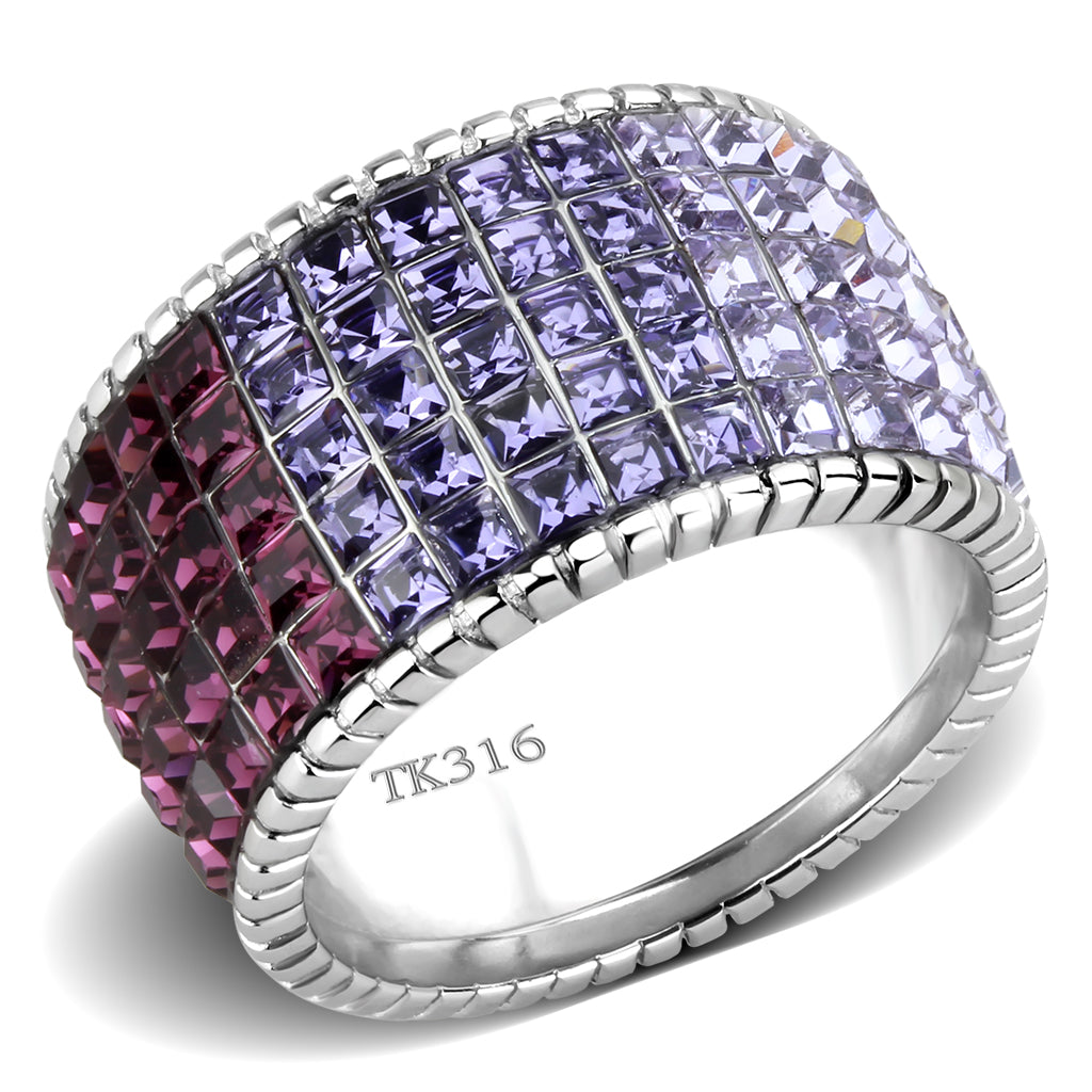 CJ3703 Wholesale Women's Stainless Steel High polished Top Grade Crystal Multi Color Purple Ombre Band