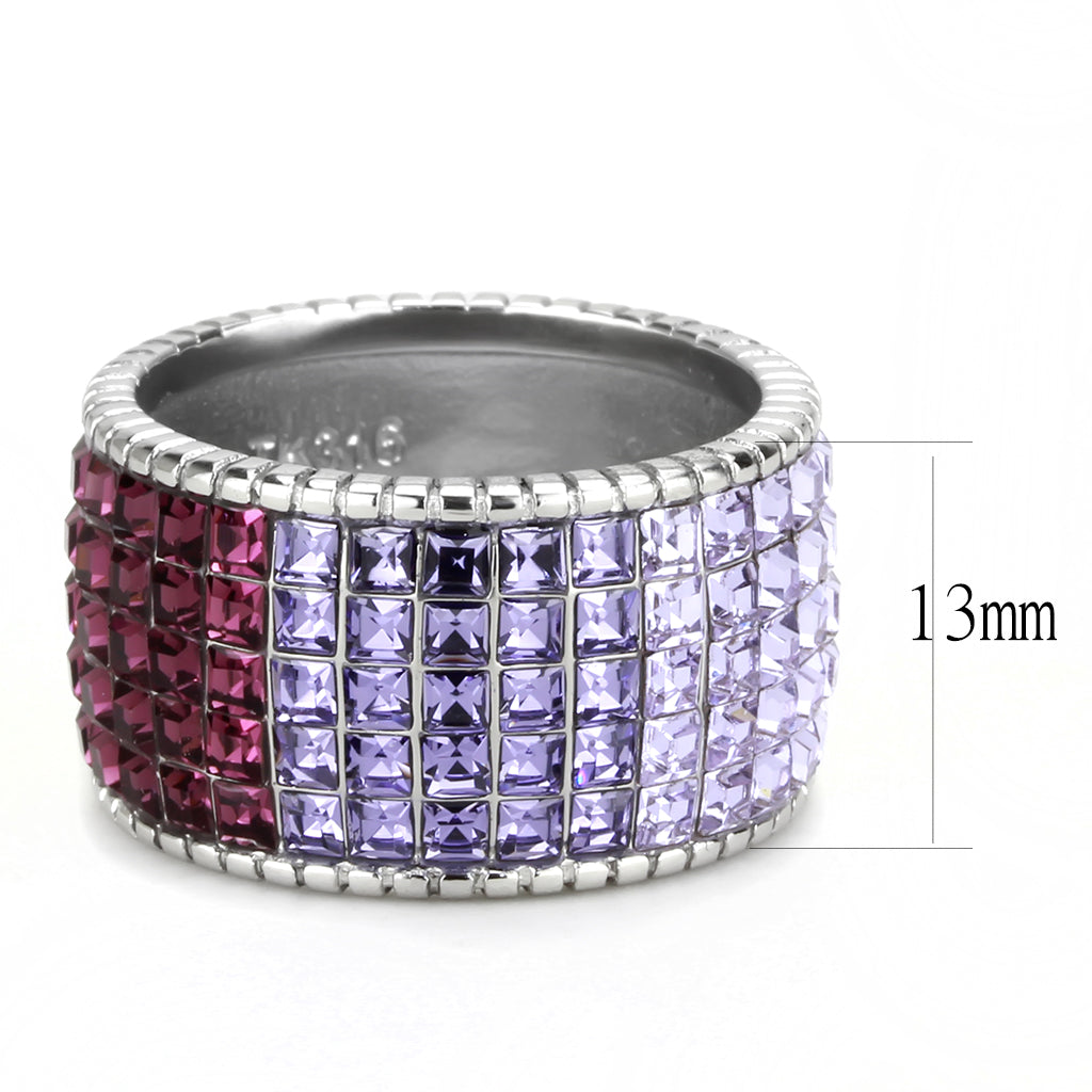CJ3703 Wholesale Women's Stainless Steel High polished Top Grade Crystal Multi Color Purple Ombre Band