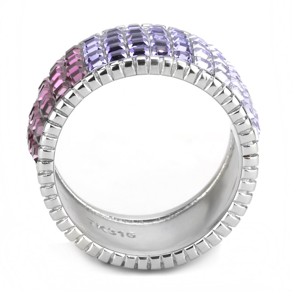 CJ3703 Wholesale Women's Stainless Steel High polished Top Grade Crystal Multi Color Purple Ombre Band