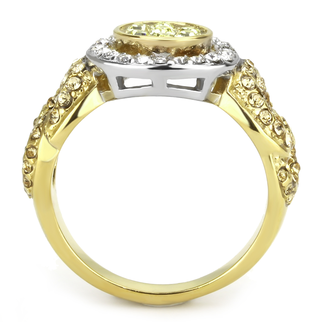 CJ3704 Wholesale Women's Stainless Steel Two-Tone IP Gold Top Grade Crystal Multi Color Chain Ring