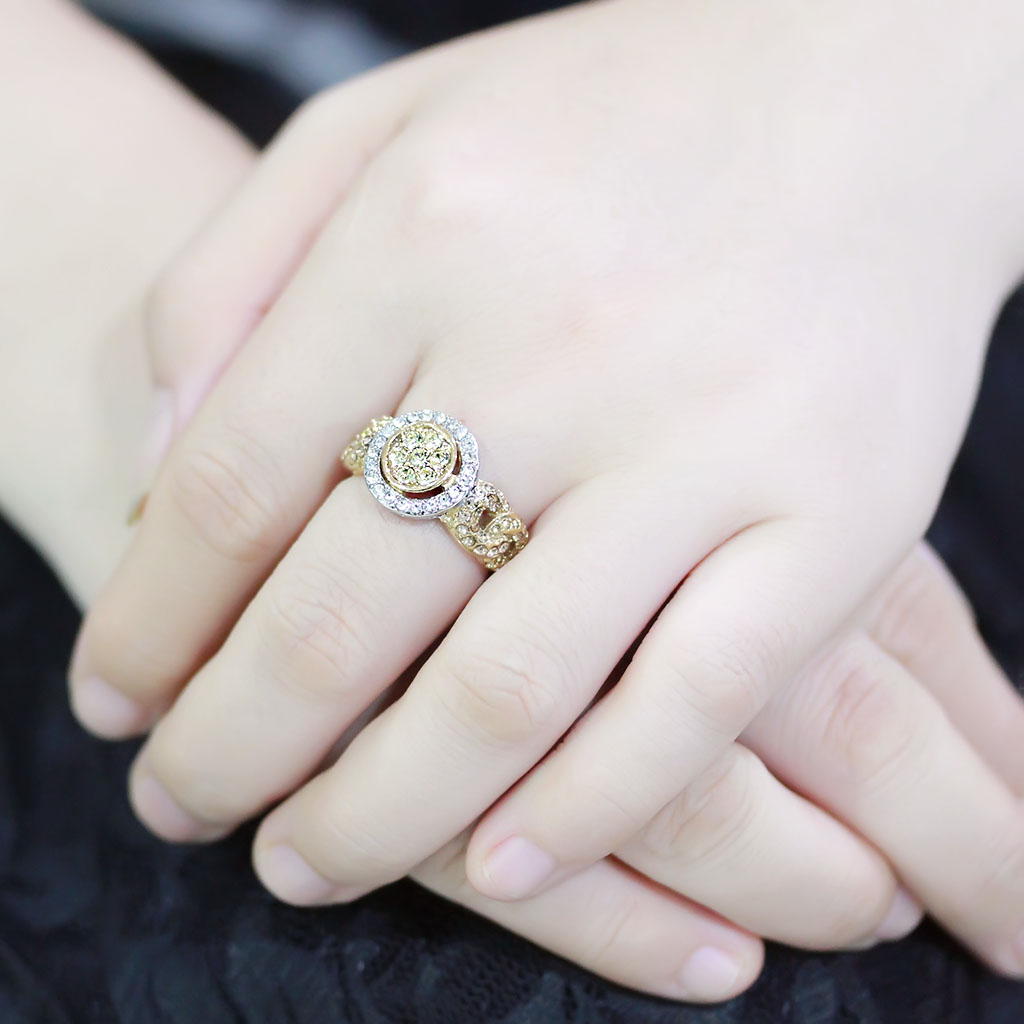 CJ3704 Wholesale Women's Stainless Steel Two-Tone IP Gold Top Grade Crystal Multi Color Chain Ring