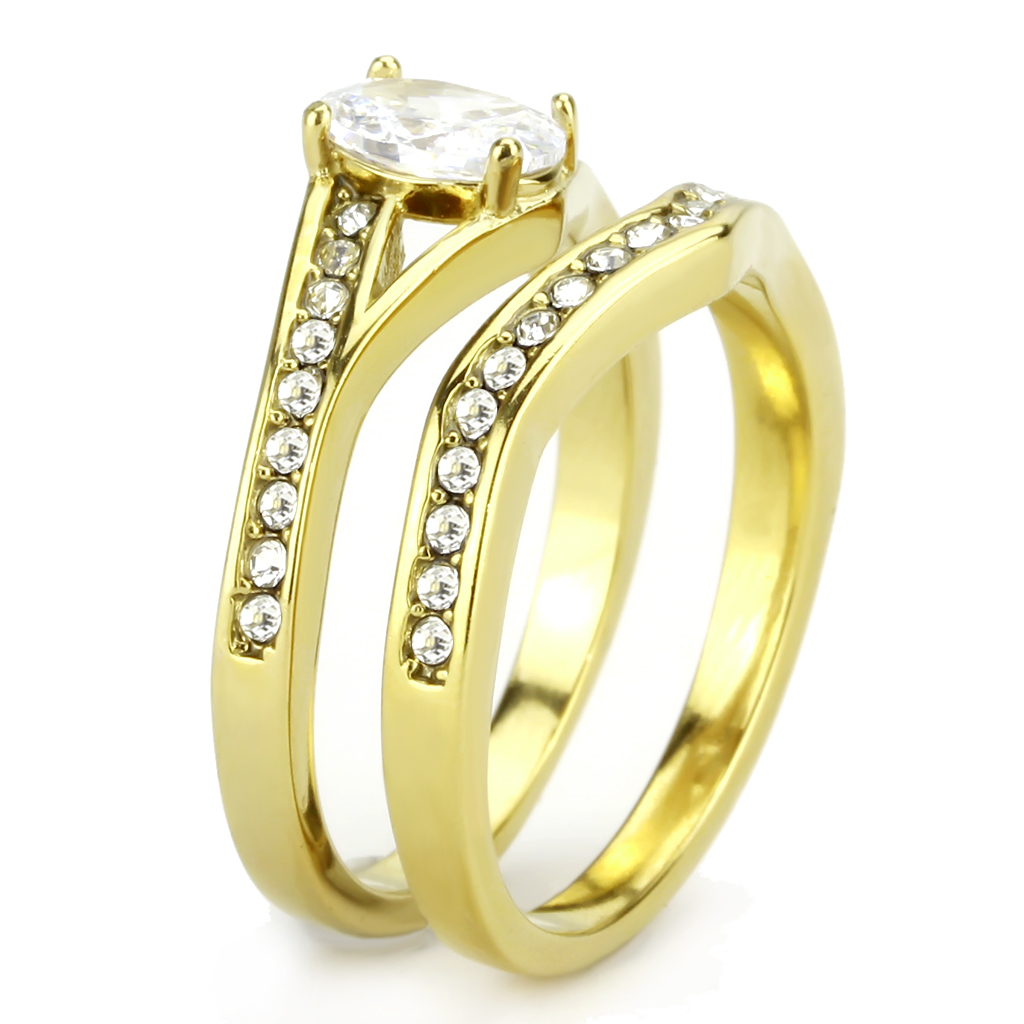 CJ3706 Wholesale Women's Stainless Steel IP Gold AAA Grade CZ Clear Stackable Ring Set