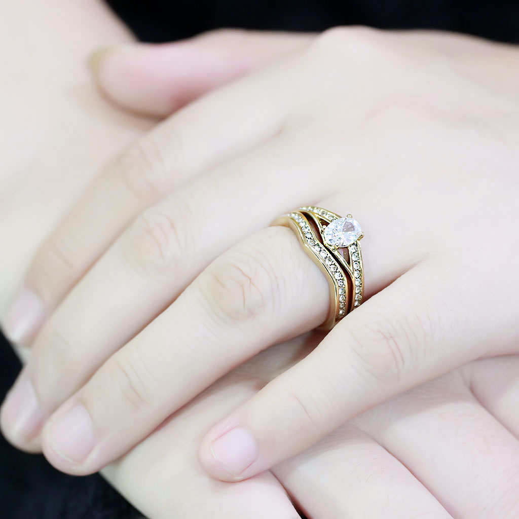 CJ3706 Wholesale Women's Stainless Steel IP Gold AAA Grade CZ Clear Stackable Ring Set