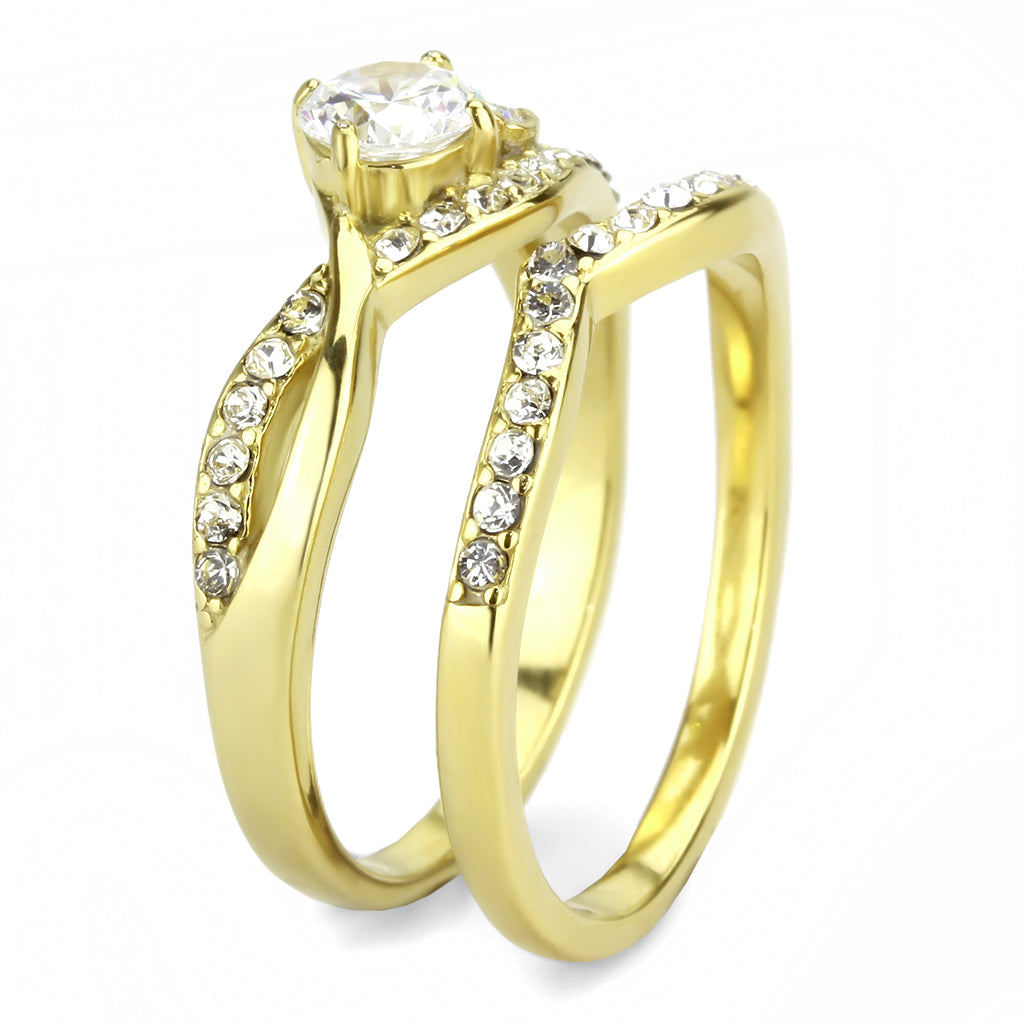 CJ3708 Wholesale Women&#39;s Stainless Steel IP Gold AAA Grade CZ Clear Solitaire Stackable Ring