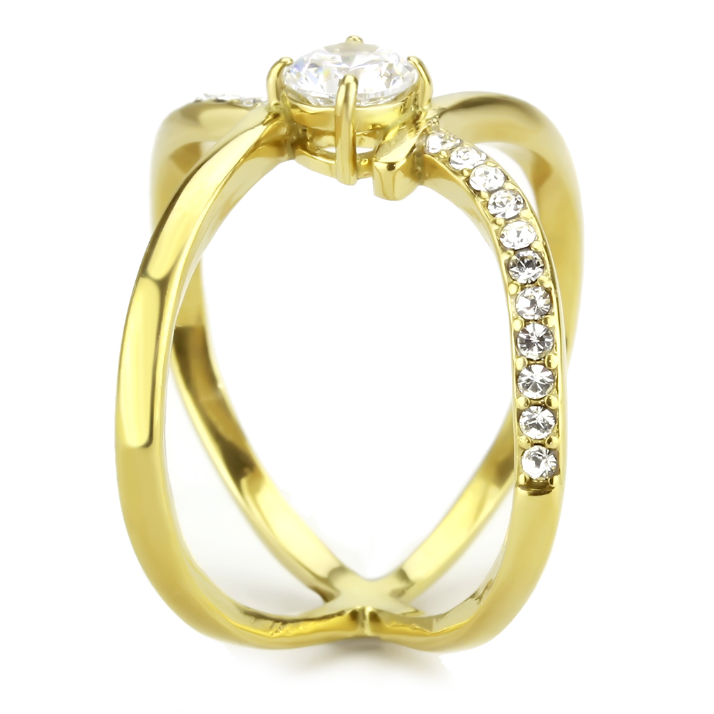 CJ3709 Wholesale Women's Stainless Steel IP Gold AAA Grade CZ Clear X Cuff Ring