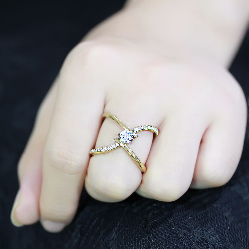 CJ3709 Wholesale Women's Stainless Steel IP Gold AAA Grade CZ Clear X Cuff Ring