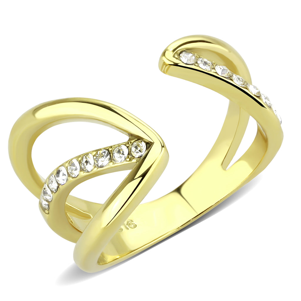 CJ3710 Wholesale Women&#39;s Stainless Steel IP Gold Top Grade Crystal Clear Modern Design Cuff Ring