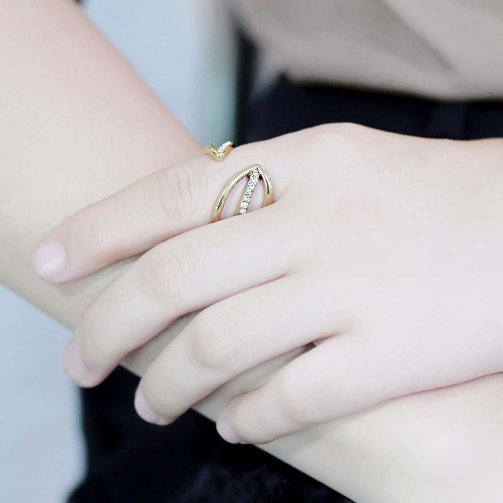 CJ3710 Wholesale Women's Stainless Steel IP Gold Top Grade Crystal Clear Modern Design Cuff Ring
