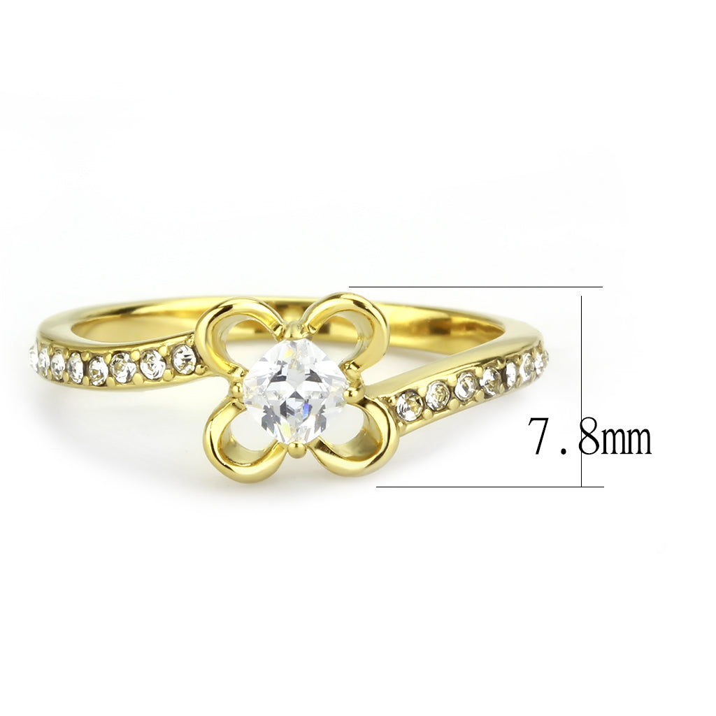 CJ3711 Wholesale Women&#39;s Stainless Steel IP Gold AAA Grade CZ Clear Minimal Solitaire Floral Design Ring