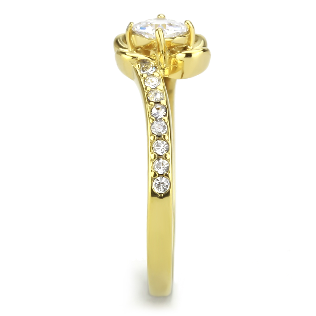 CJ3711 Wholesale Women's Stainless Steel IP Gold AAA Grade CZ Clear Minimal Solitaire Floral Design Ring
