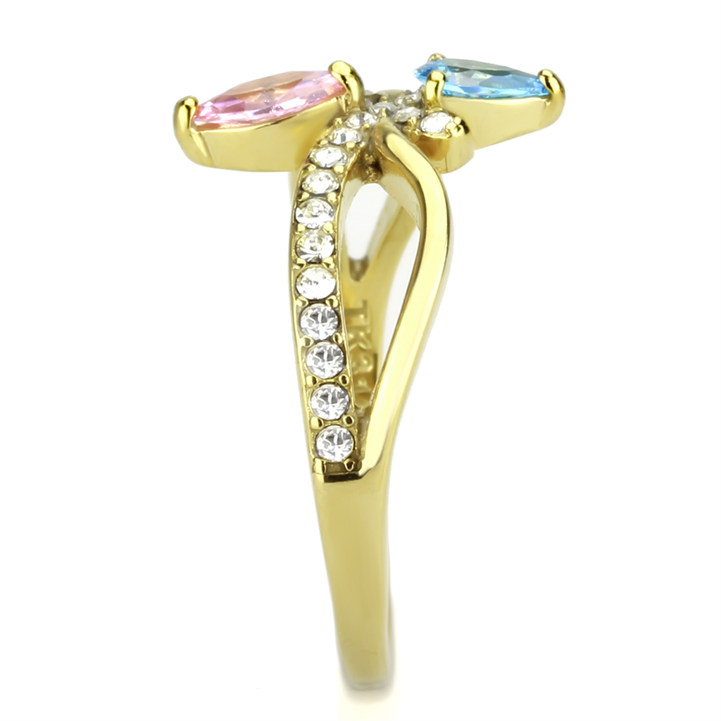 CJ3712 Wholesale Women's Stainless Steel IP Gold AAA Grade CZ Multi Color Blue & Pink Minimal Ring