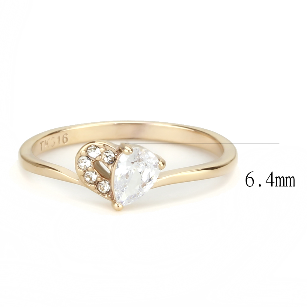 CJ3713 Wholesale Women's Stainless Steel IP Rose Gold AAA Grade CZ Clear Heart Minimal Ring