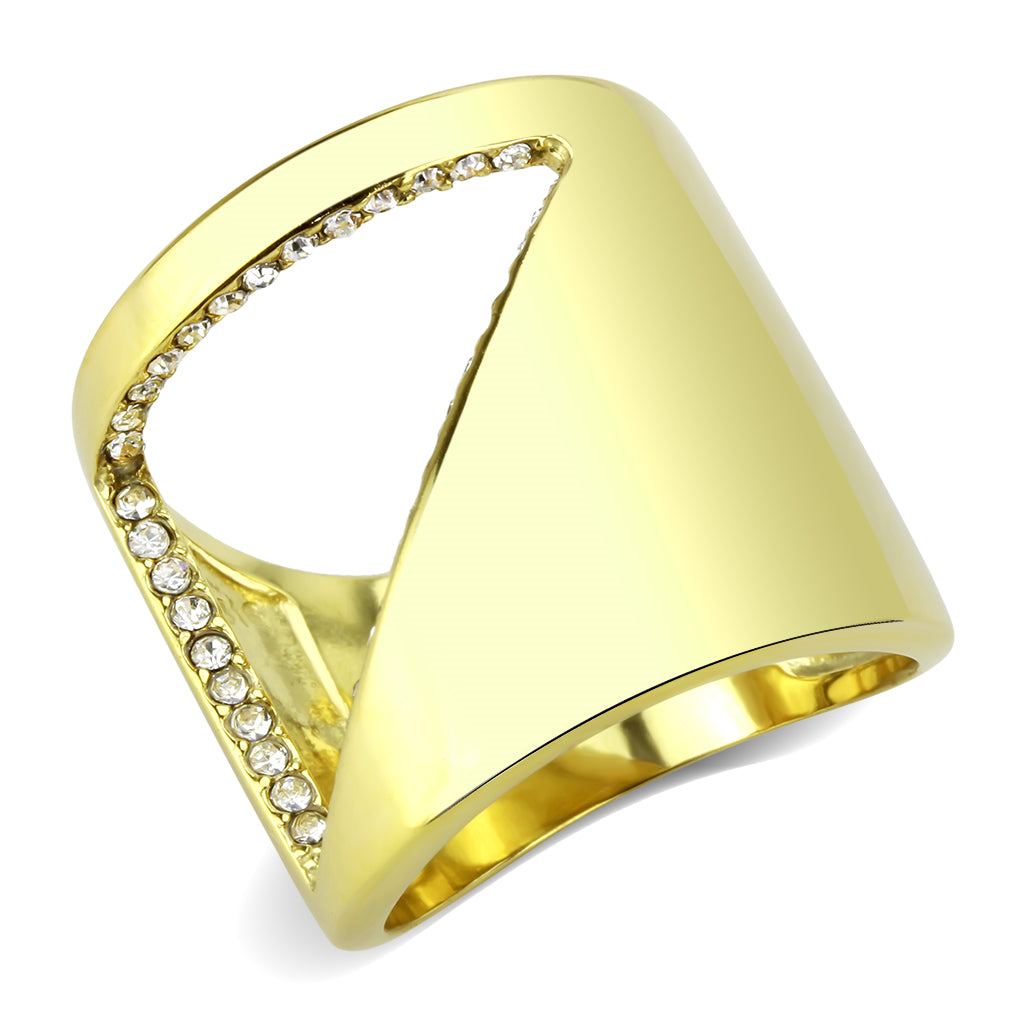 CJ3715 Wholesale Women&#39;s Stainless Steel IP Gold Top Grade Crystal Clear Broad Open Cut Ring