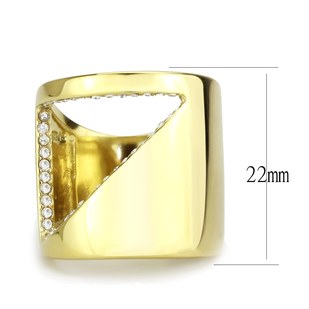 CJ3715 Wholesale Women's Stainless Steel IP Gold Top Grade Crystal Clear Broad Open Cut Ring