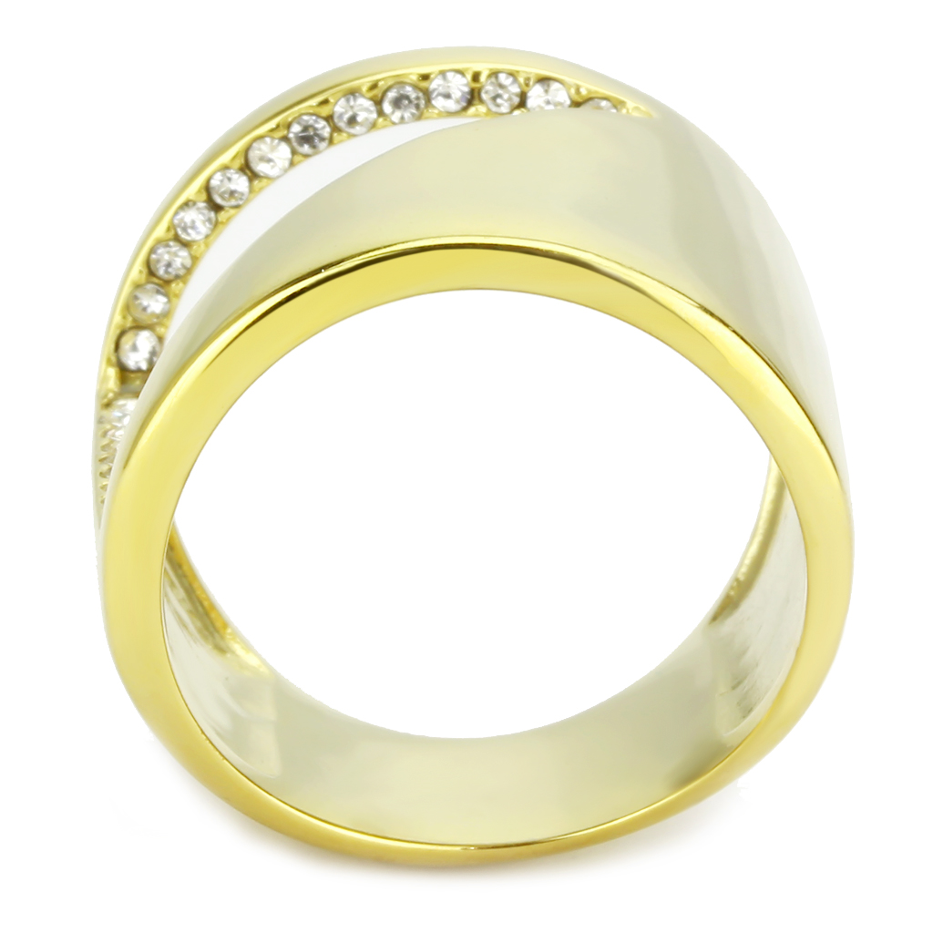 CJ3715 Wholesale Women's Stainless Steel IP Gold Top Grade Crystal Clear Broad Open Cut Ring