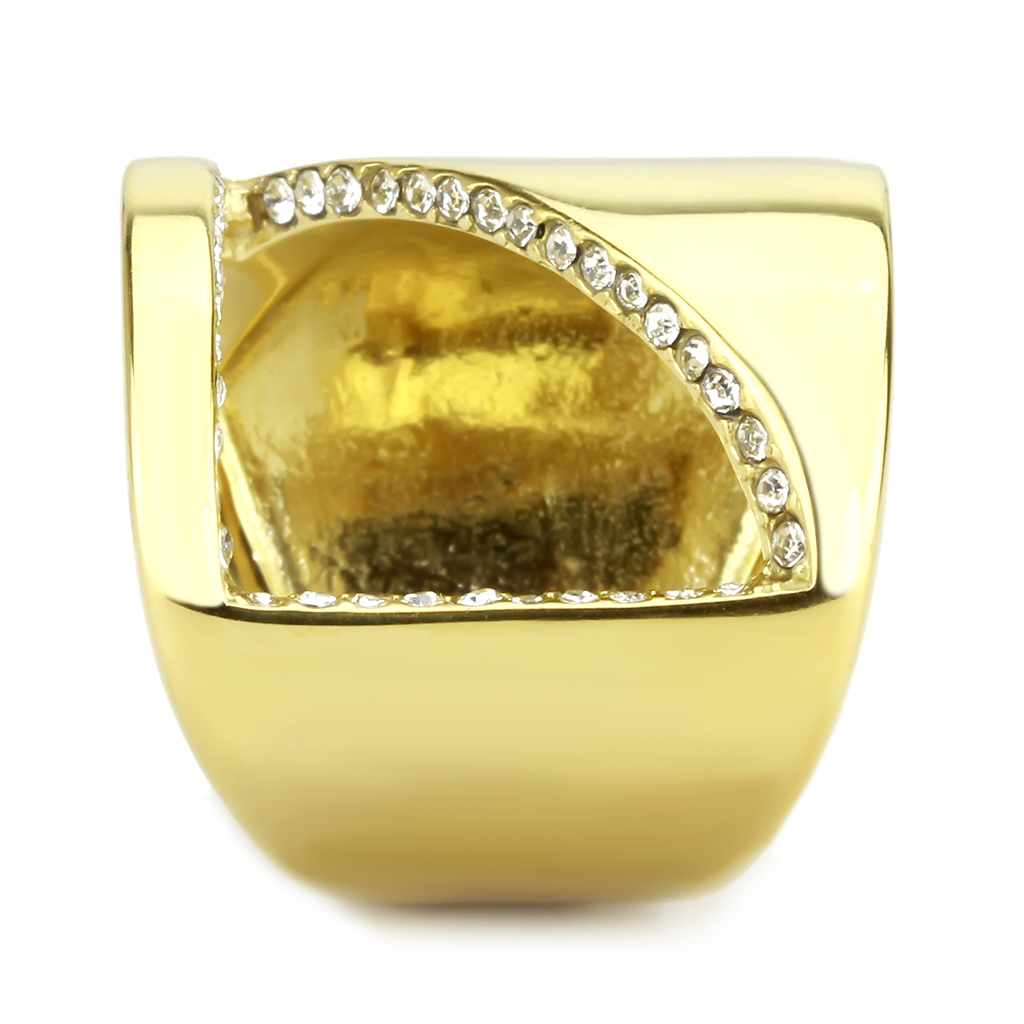 CJ3715 Wholesale Women's Stainless Steel IP Gold Top Grade Crystal Clear Broad Open Cut Ring