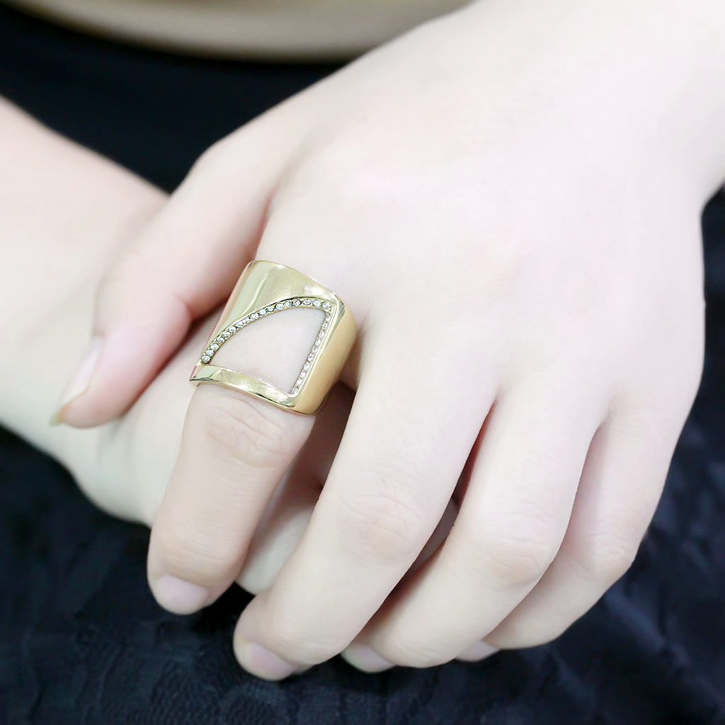 CJ3715 Wholesale Women's Stainless Steel IP Gold Top Grade Crystal Clear Broad Open Cut Ring