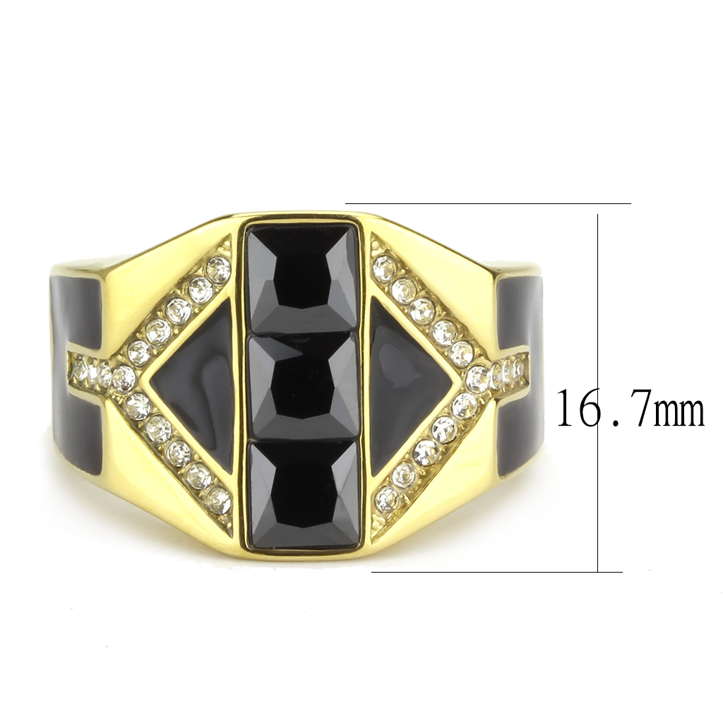 CJ3721 Wholesale Men's Stainless Steel IP Gold AAA Grade CZ Black Diamond 3 Stone Ring