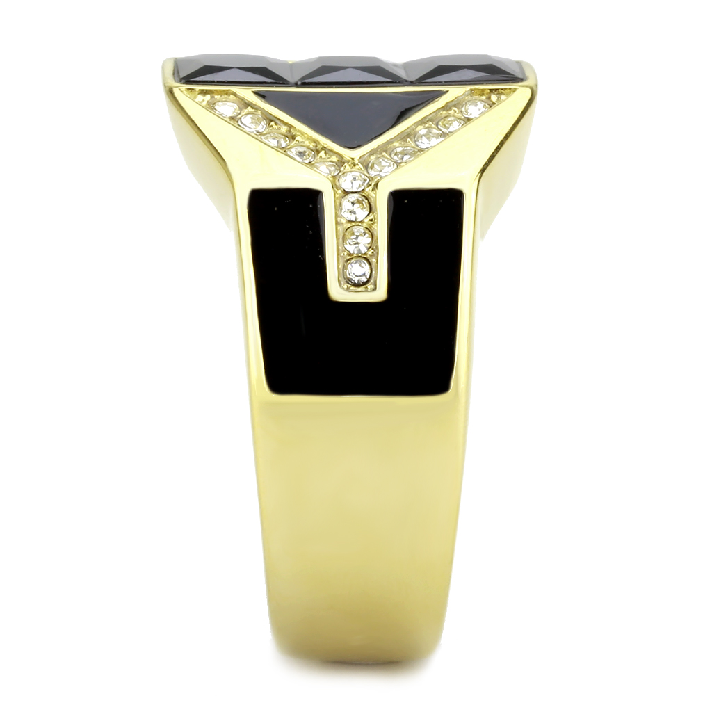 CJ3721 Wholesale Men's Stainless Steel IP Gold AAA Grade CZ Black Diamond 3 Stone Ring