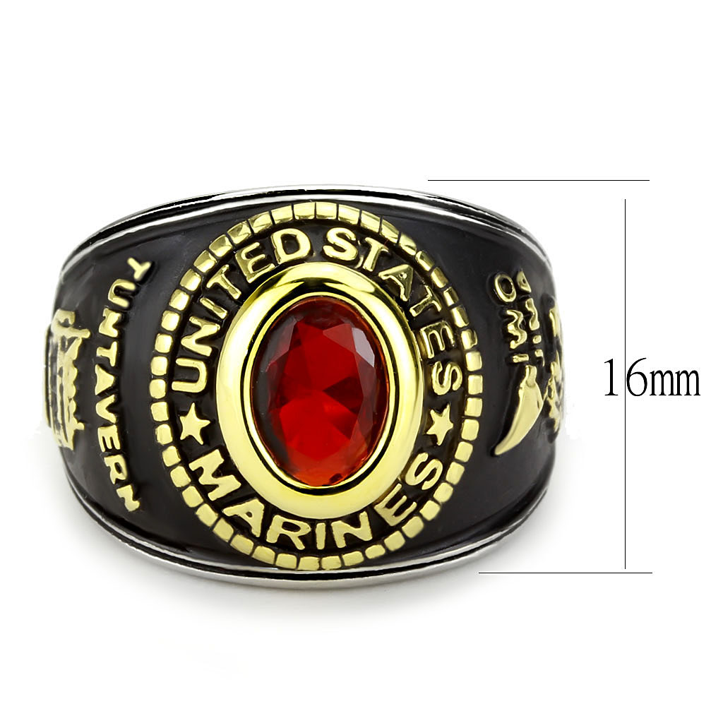 CJ3723 Wholesale Unisex Stainless Steel Two-Tone IP Gold Synthetic Red United States Marines Military Ring