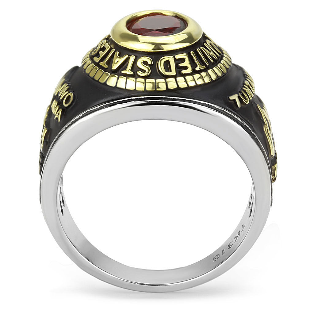 CJ3723 Wholesale Unisex Stainless Steel Two-Tone IP Gold Synthetic Red United States Marines Military Ring