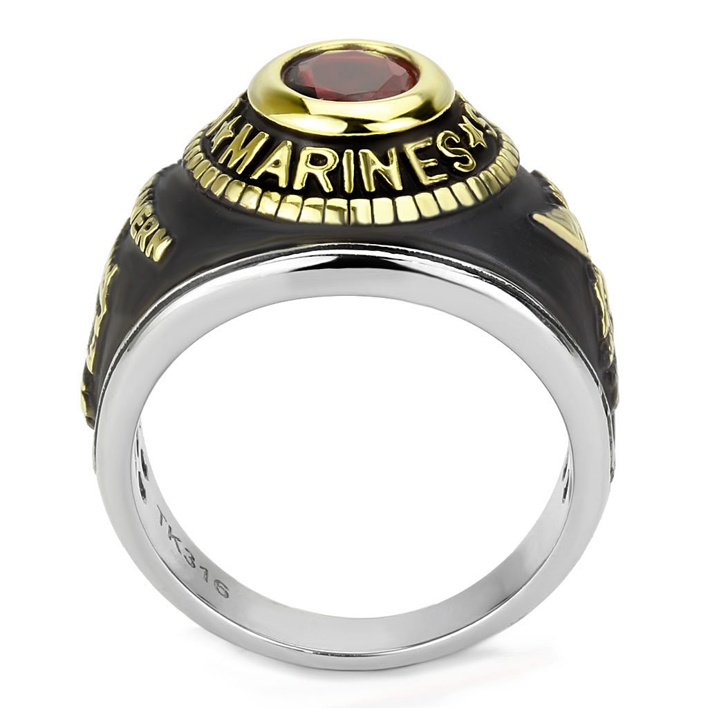 CJ3723 Wholesale Unisex Stainless Steel Two-Tone IP Gold Synthetic Red United States Marines Military Ring